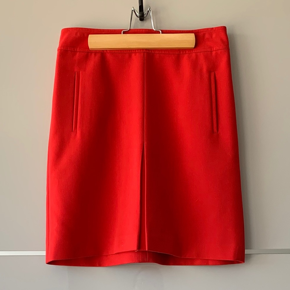 Red A-Line Skirt with Pockets & Pleat